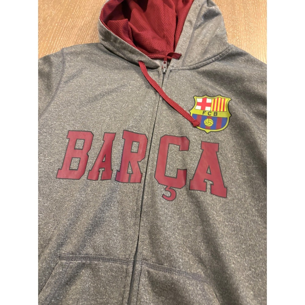 FC Barcelona Barca Full Zip Gray Hoodie Sweatshirt Soccer  Mens Medium EUC